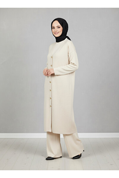 BENAHOLL Celique Gold Buttoned Long Knit Cardigan-Kr5014 Stone