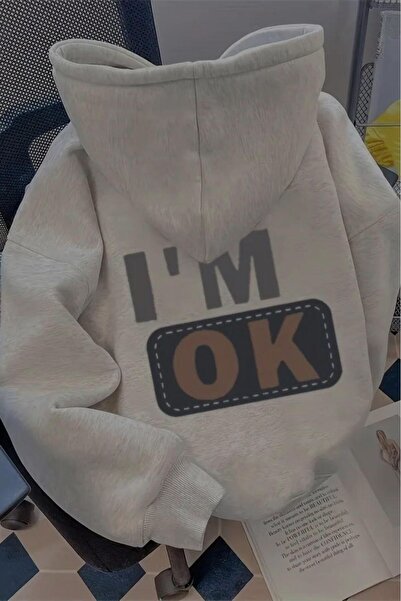 Oksit Φούτερ Unisex I'm Ok Sırt B με τύπωμα με βαμβακερή επένδυση