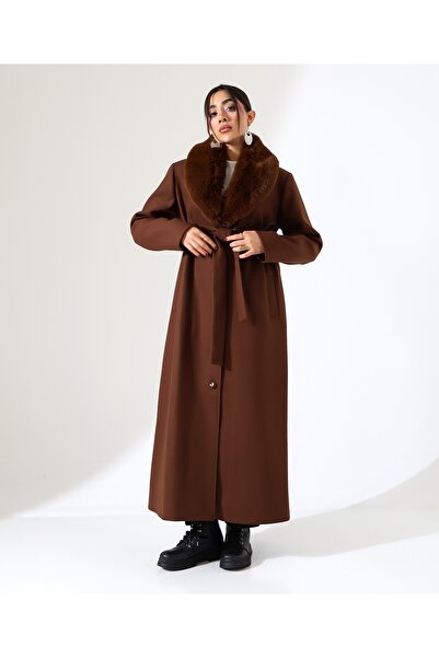 Fi'l Arz Fashion Shawl Collar Fur Long Cashmere Coat