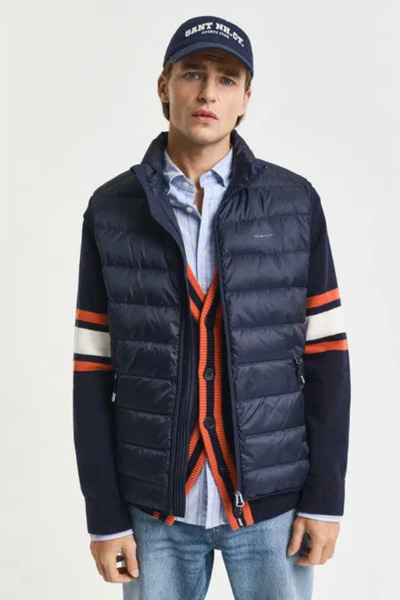 Gant Men's Navy Blue Regular Fit Mock Neck Goose down Vest
