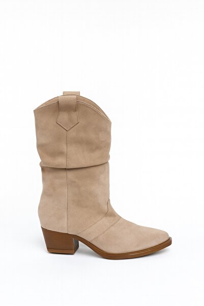 Giydim Gidiyor Lambadan Süet Kovboy Bot Bej