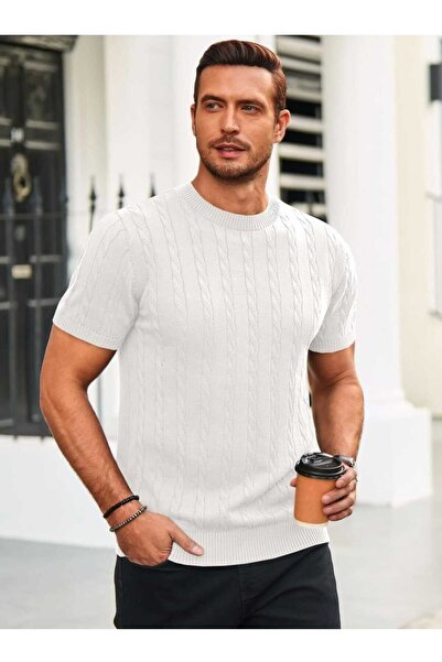 youknitwear you Πλεκτό μπλουζάκι με λαιμόκοψη από 100% βαμβάκι