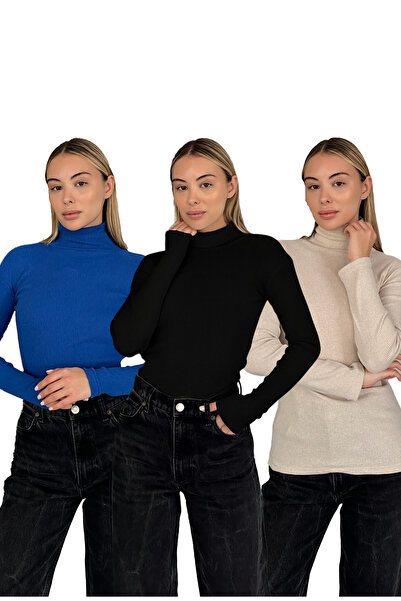 RDK Giyim Σετ πουλόβερ με ζιβάγκο από βαμβάκι Unisex 3-τεμαχίων - μπλε κοβαλτ...