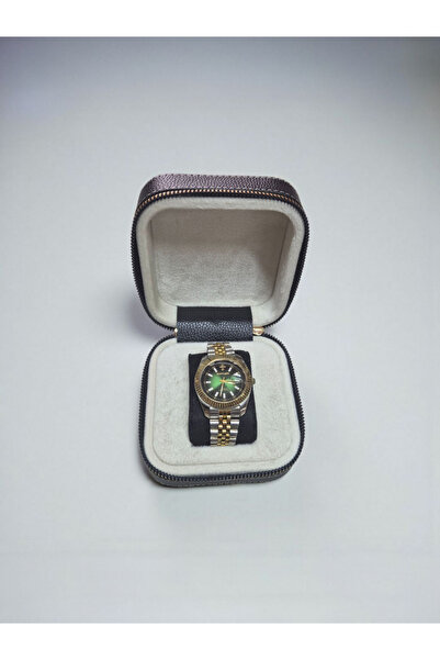 Moda fiesta Şık Ahşap Deri Kaplama Saat Kutusu | 11×11×5 cm | Fermuarlı Takı ...