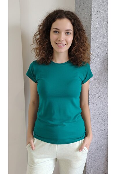 moda felinya Women's Short Sleeve Circular Neck Green Bady