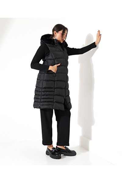 Fi'l Arz Fashion Women's Fur Detail Quilted Puffer Vest