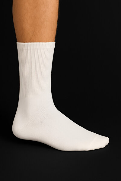 Özpek Giyim Men's Cotton Solid White Long Socks - 6-12 Pairs