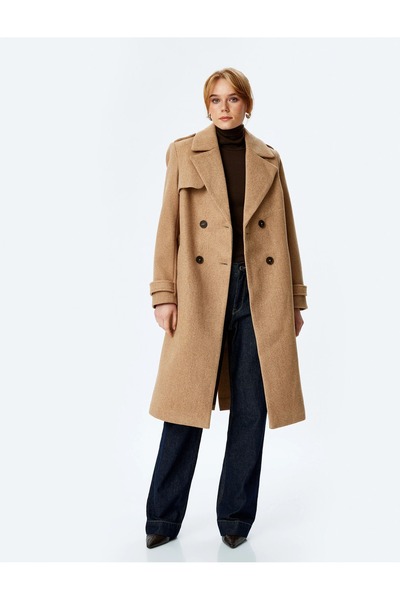 vera is love KURUVAZE YAKA DÜĞMELİ VE KEMER KAPAMALI KABAN