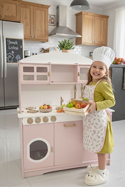 HOBBY HOUSE BEBEK PEMBE AHŞAP OYUNCAK ÇOCUK MUTFAK SETİ
