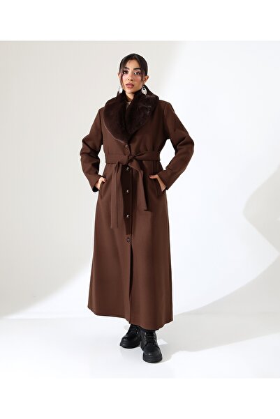Fi'l Arz Fashion Shawl Collar Fur Long Cashmere Coat