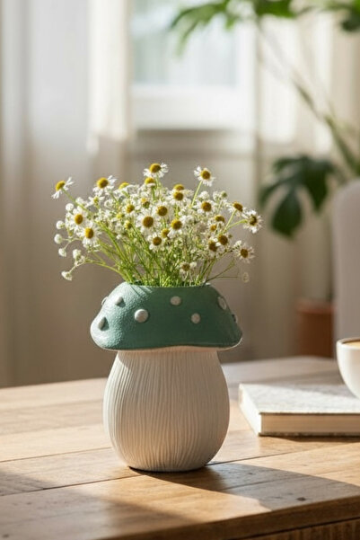 ardesta Vază de beton cu aspect de ciupercă, realizată manual |   Obiect decorativ pentru sufragerie și casă cu lac lucios