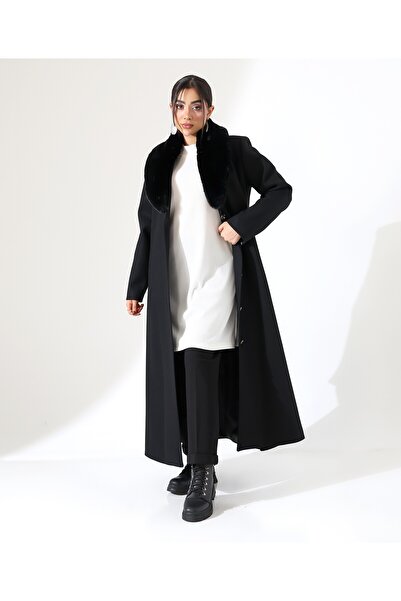 Fi'l Arz Fashion Shawl Collar Fur Long Cashmere Coat