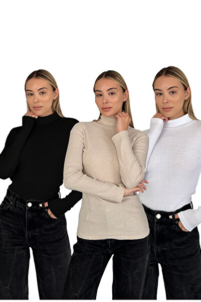 RDK Giyim Σετ 3 τεμαχίων πουλόβερ με ζιβάγκο από βαμβάκι Unisex - Μαύρο Μπεζ ...