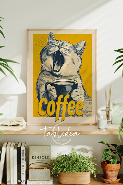 tablodea Poster înrămat cu pisică retro, decor pentru colțul cafelei, pictură...