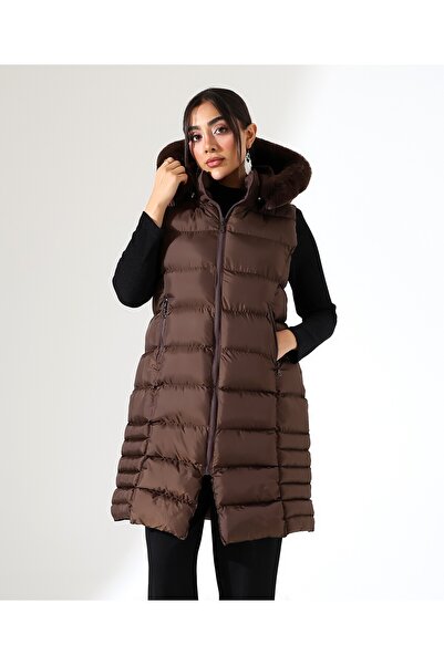 Fi'l Arz Fashion Kadın Kürk Detay Kapitone Şişme Yelek