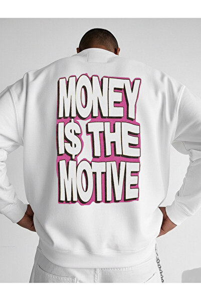 LORVEX Hanorac oversize unisex cu guler rotund tricou MONEY IS THE MOTIVE Imp...