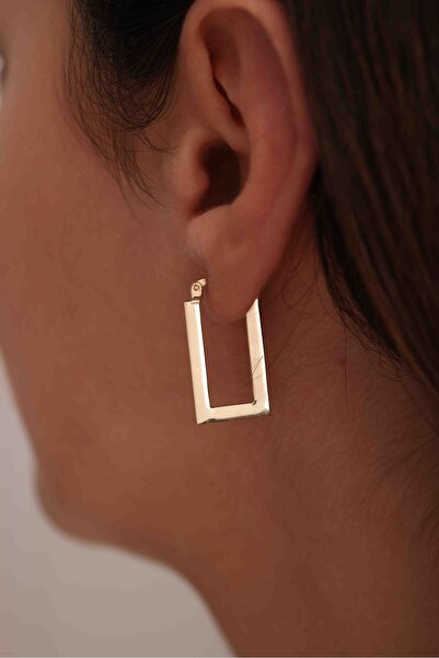 Giza Jewelry 14 Ayar Altın Dikdörtgen Modern Geometrik Küpe