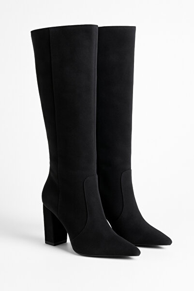 Giydim Gidiyor Arelia Süet Kalın Topuklu Çizme Siyah