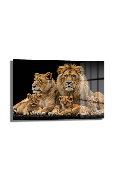 GLAZELLA Aslan Ailesi Cam Tablo