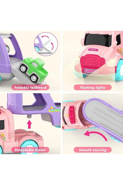 Brother Toys Large Size Pink Car and Airplane Carrying Toy Truck Carrier Truck with Sound and Light 34 Cm.