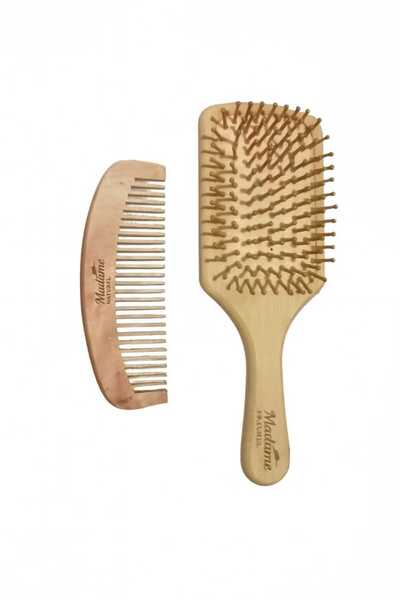 MadameNatural 100% Natural 2-Piece Boxwood Comb and Bamboo Comb Set