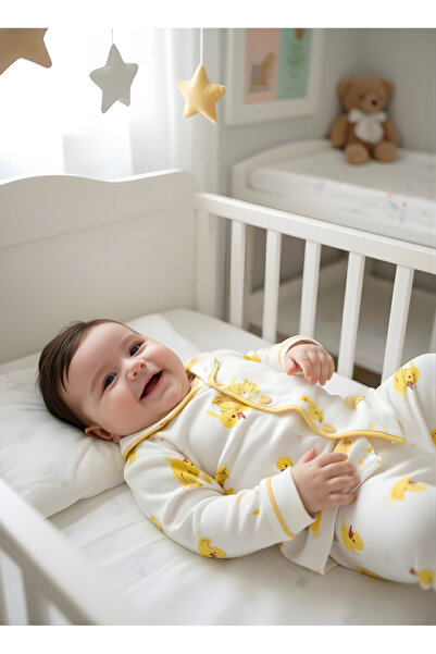 MARİCOCO Ördek Desenli %100 Pamuk Uzun Kollu Düğmeli Mevsimlik Bebek Çocuk Pijaması