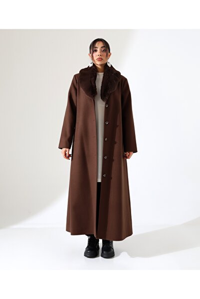 Fi'l Arz Fashion Shawl Collar Fur Long Cashmere Coat