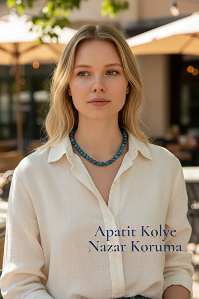 NBS Beautiful Naturel Stones قلادة أباتيت من الحجر الطبيعي 8 ملم (هدية يومية ...