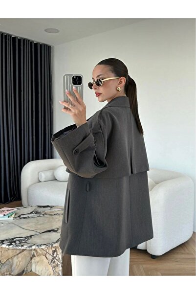 ALVOR Short Trench Coat with Sleeves and Belt Gray