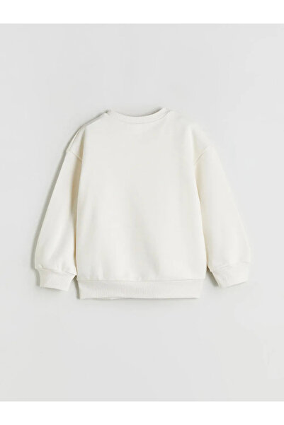 LC Waikiki Lcw Kids Ecru Crew Neck Stitch and Angel Printed Girls' Sweatshirt