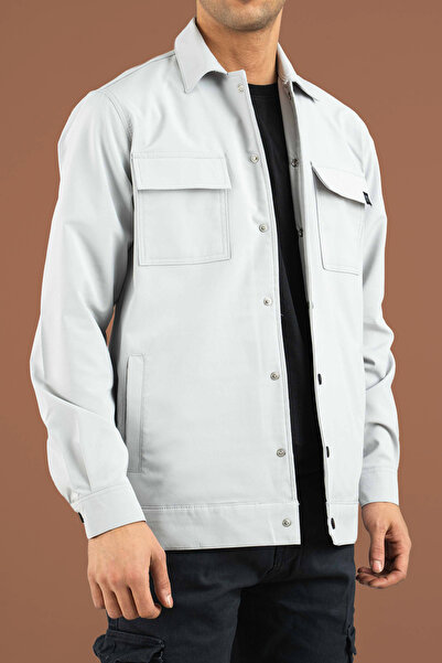 bombe Men's Parachute Fabric Transitional Snap Closure Side Pocket Coat Shirt Jacket