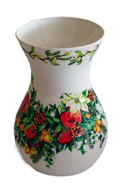 Kumiko Art Vaza decorata cu ghirlanda de Craciun, 11x18 cm