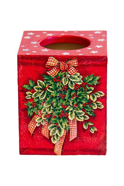 Kumiko Art Red napkin box decorated with Santa Claus, 12.5x12.5x15 cm