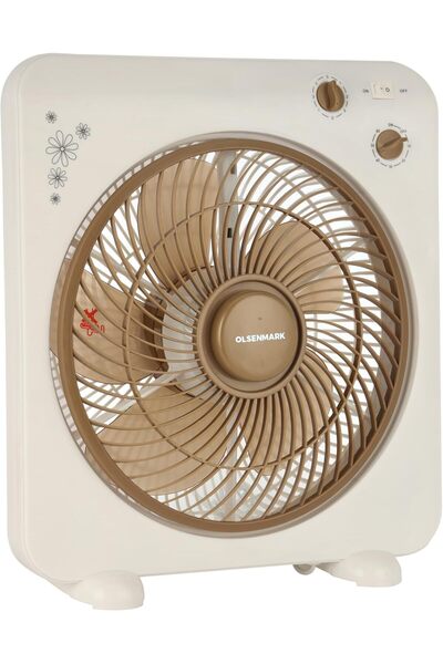 Olsenmark 12-inch Square Frame Fan, 3 Speeds, 5 Blades, 60-min Timer, 45W Motor, Overheat Protection