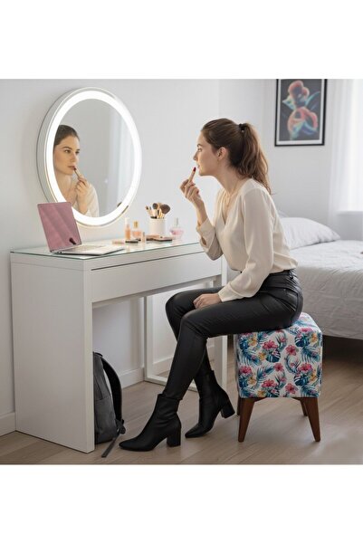 Smartness Makyaj Masası Pufu Dekoratif Ayak Uzatma Kare Puf
