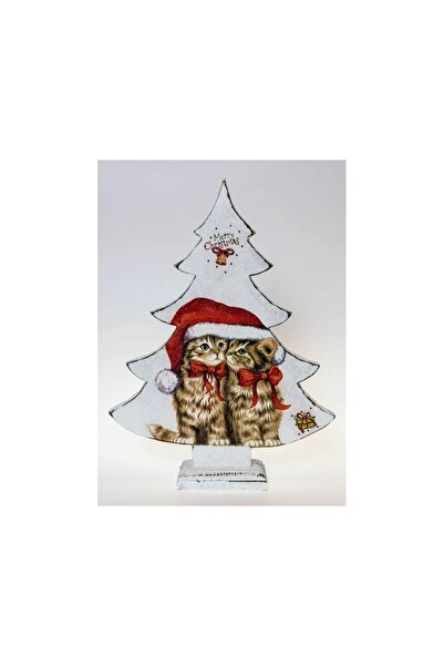 Kumiko Art Wooden Christmas tree decoration with kittens