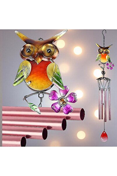 e-life shop Feng Shui Baykuş Tasarımlı Cam İşlemeli Rüzgar Çanı Bahçe Balkon ...