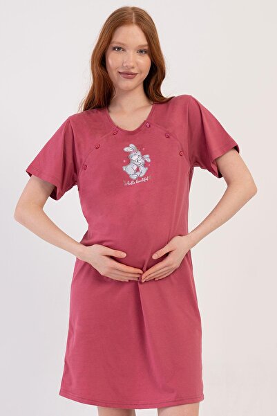 VİENETTA Tunica de maternitate pentru femei cu maneca scurta pentru alaptare, culoare rosu claret C2T3N1014