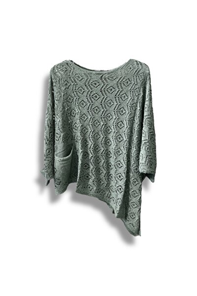 SUMEF Women's Mercerized Lace-Like Knit Asymmetrical Knitwear Blouse – Standard Size (38-48 Compatible)