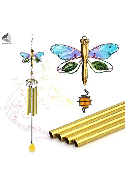 e-life shop Feng Shui Yusufçuk Tasarımlı Cam İşlemeli Rüzgar Çanı Bahçe Balko...