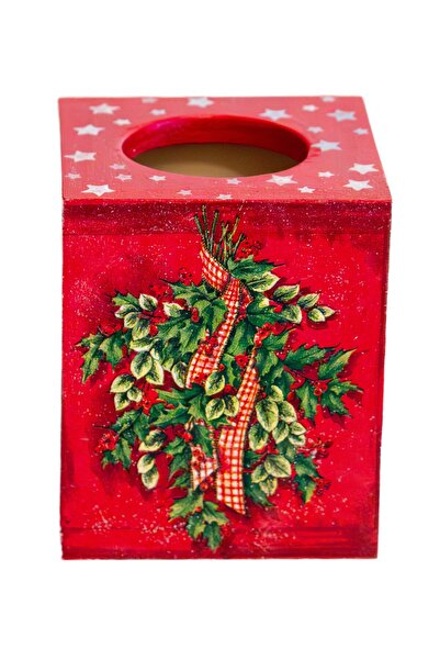 Kumiko Art Red napkin box decorated with Santa Claus, 12.5x12.5x15 cm