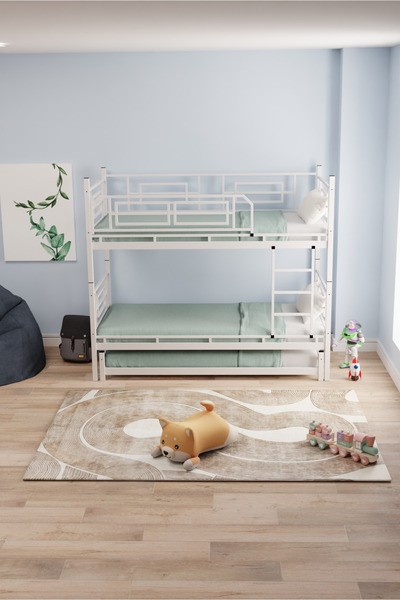 MOBLAY Defne Yavrulu Genç Çocuk Yatak Odası Metal Ranza Ve Karyola 90x190 Beyaz