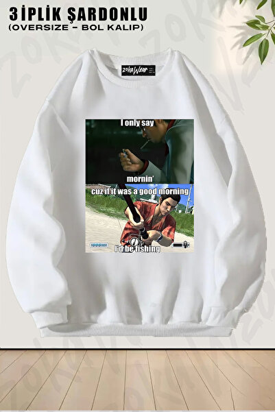 ZOKAWEAR Φούτερ Unisex Loose Fit Good Morning Yakuza Meme με τύπωμα Design ov...