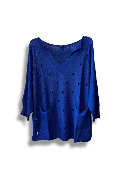 SUMEF Women's Mercerized Oversized Knitwear Blouse – Standard Size (Fits 38-48) – Stylish and Comfortable Summer Sweater