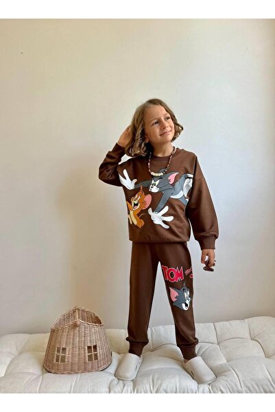 RAPAPA Boy's Printed Bottom Top Brown Tracksuit Set - 4053