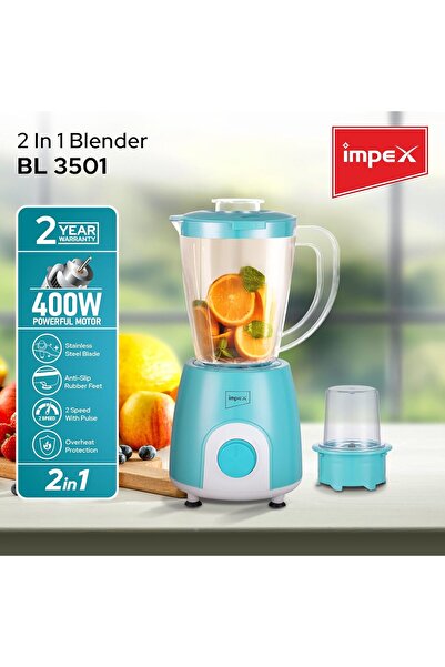 İMPEX 2-in-1 Blender & Grinder, 400W, 4 Stainless Steel Blades, Pulse Speed Control, Overheat Protec