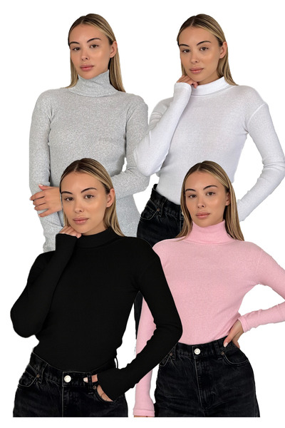 RDK Giyim Σετ 4 τεμαχίων πουλόβερ με ζιβάγκο από βαμβάκι Unisex - Γκρι Λευκό ...