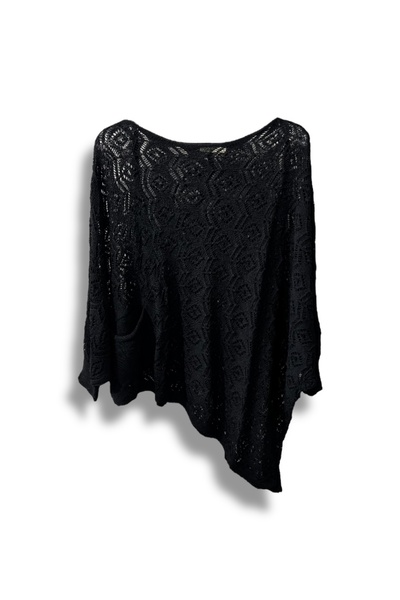 SUMEF Women's Mercerized Lace-Like Knit Asymmetrical Knitwear Blouse – Standard Size (38-48 Compatible)