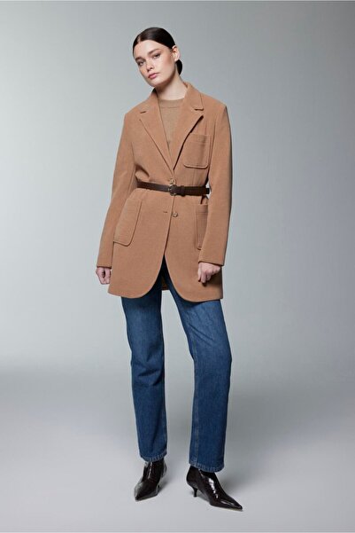 Zühre Kruvaze Yaka Kemer Detaylı Ceket C-0170