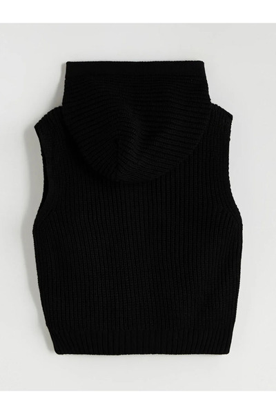 LC Waikiki LCW Kids Черно момичешко плетено сако с качулка